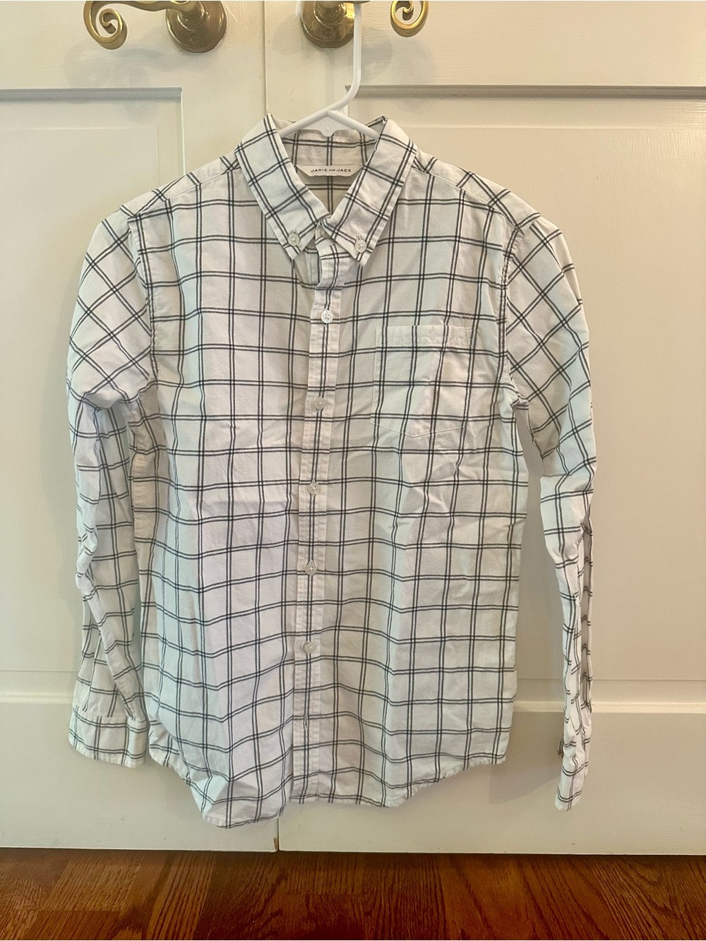 Boys White Windowpane Button-Down Shirt
